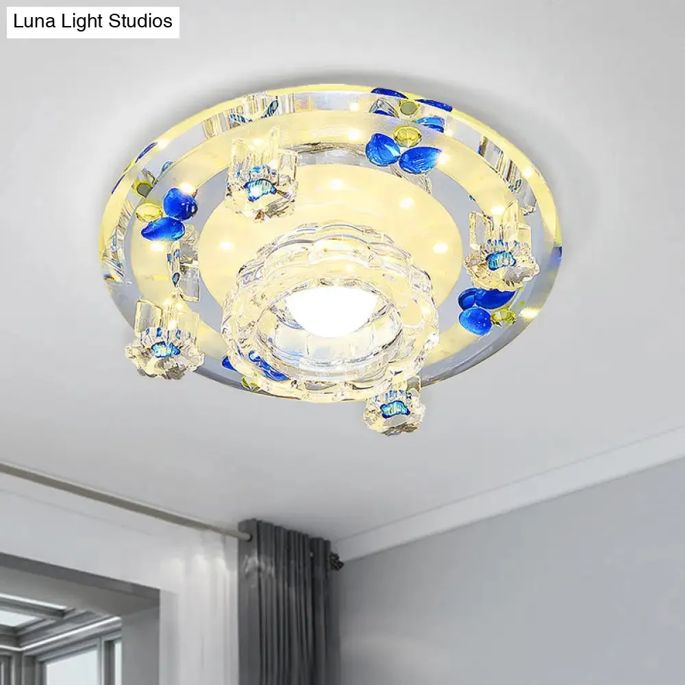 Butterfly LED Flush Mount Lamp - Blue/Amber Crystal Ceiling Light