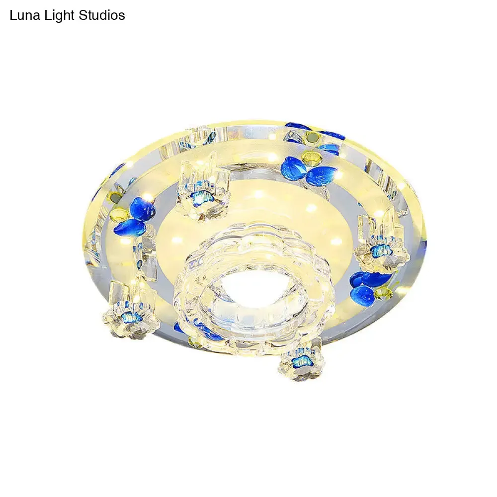 Butterfly LED Flush Mount Lamp - Blue/Amber Crystal Ceiling Light