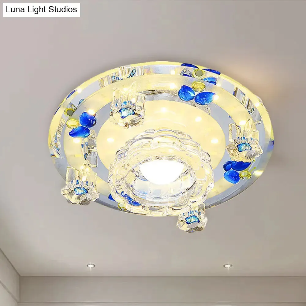 Butterfly LED Flush Mount Lamp - Blue/Amber Crystal Ceiling Light