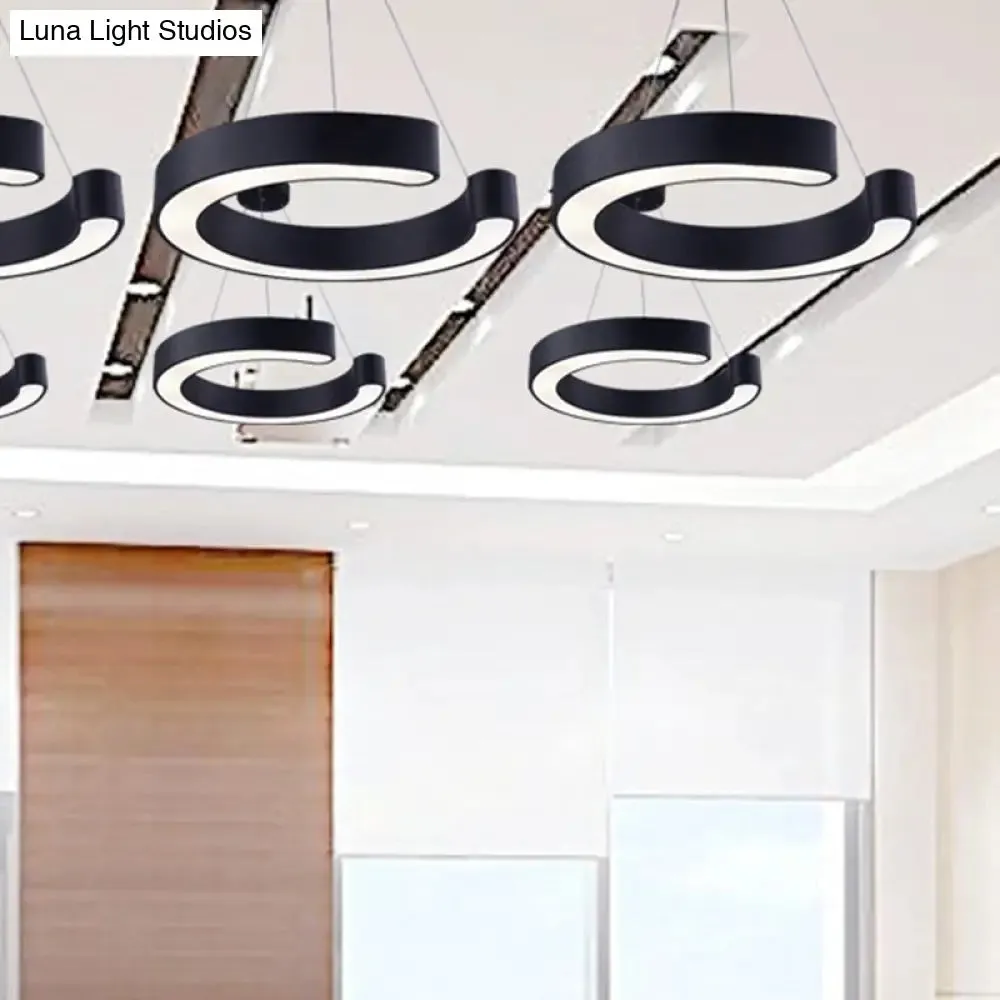 C Shaped Acrylic LED Pendant Lamp - Minimalist Black/White - Warm/White Light - 21.5"/31.5" Wide