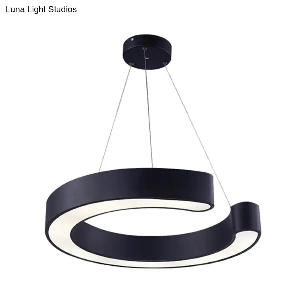 C Shaped Acrylic LED Pendant Lamp - Minimalist Black/White - Warm/White Light - 21.5"/31.5" Wide