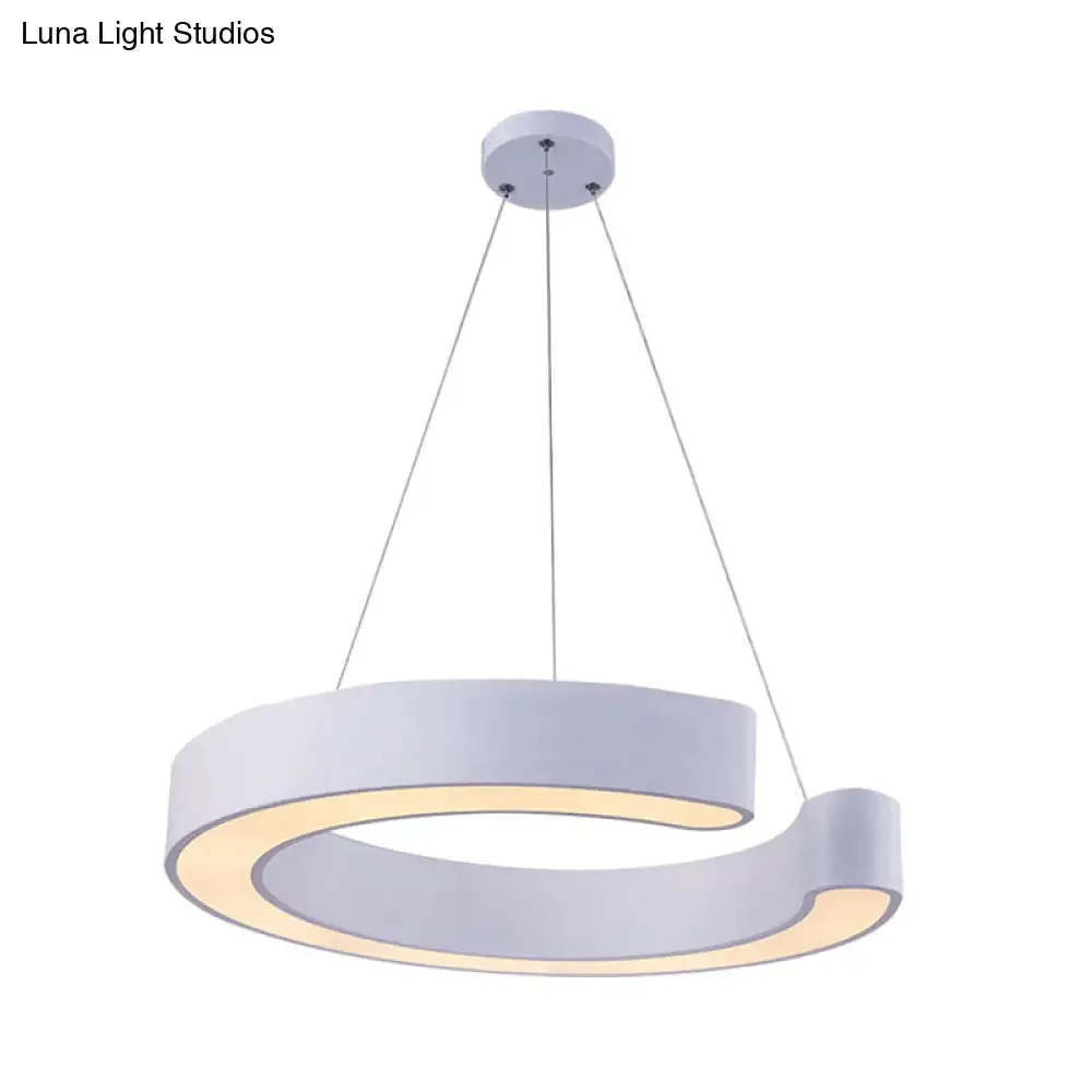 C Shaped Acrylic LED Pendant Lamp - Minimalist Black/White - Warm/White Light - 21.5"/31.5" Wide