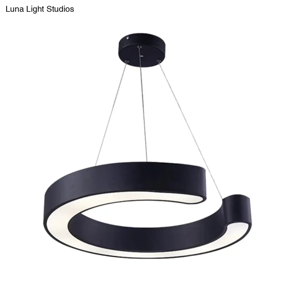 C Shaped Acrylic LED Pendant Lamp - Minimalist Black/White - Warm/White Light - 21.5"/31.5" Wide