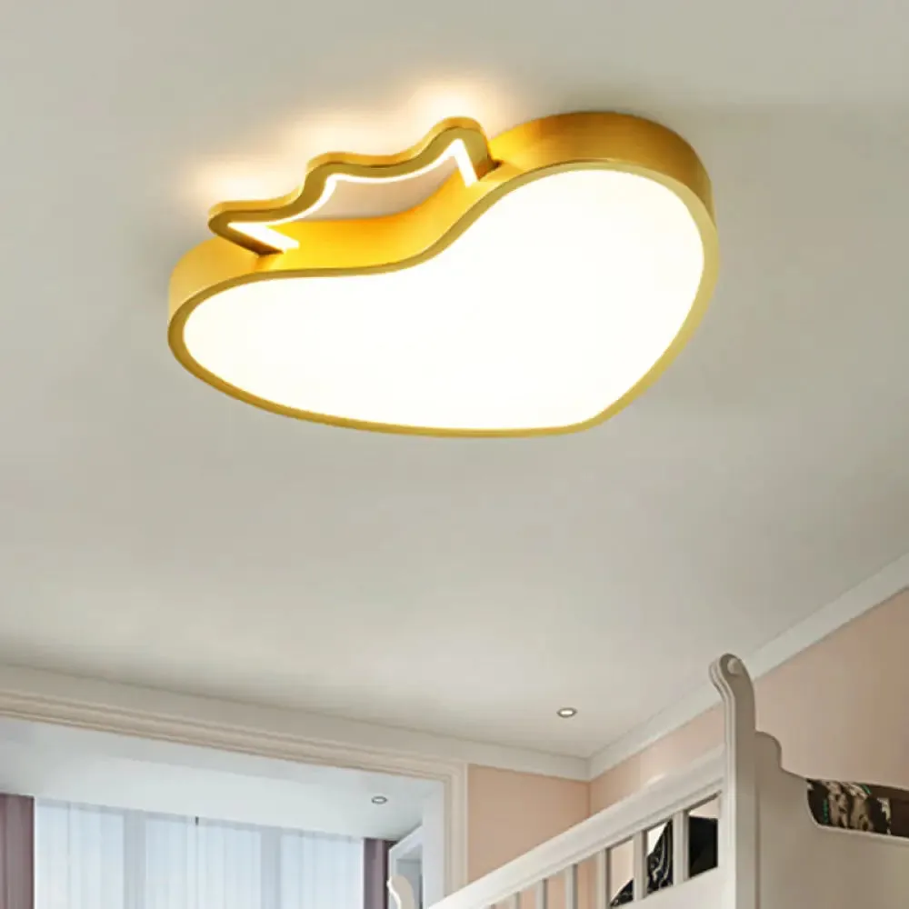 Cartoon Style Pink/Gold Heart LED Ceiling Light Fixture
