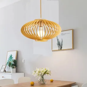 Chinese Wooden Lantern Hanging Light Fixture with Bamboo Shade - 1 Head Ceiling Lighting