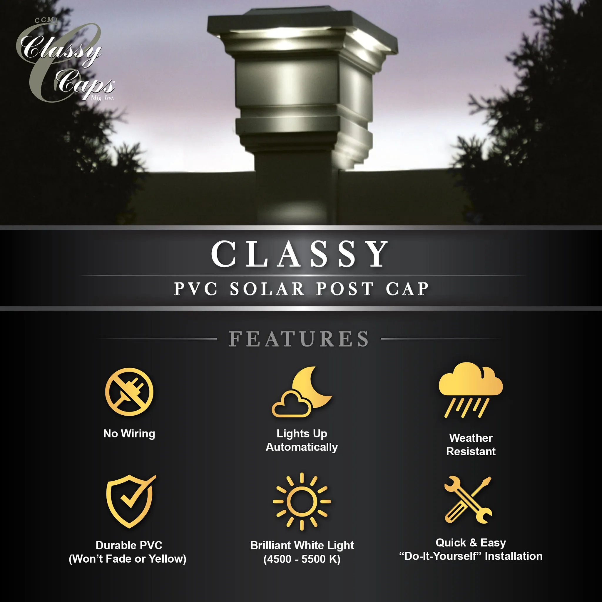 Classy Caps 4X4 Tan Pvc Classy Solar Post Cap SLO74T