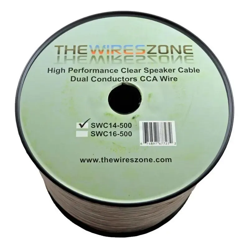 Clear 500ft 14 Gauge Speaker Cable Dual Conductors CCA wire for Car / Home Audio