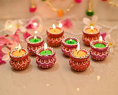 Collectible India Handmade Matki Candles Diwali Gift Set - Diwali Candles Set - Decoration Items for Home Decor - Wax Clay Candles for Diwali Christmas Xmas Decorations Items for Home (Set of 8)