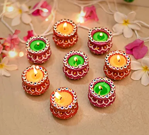 Collectible India Handmade Matki Candles Diwali Gift Set - Diwali Candles Set - Decoration Items for Home Decor - Wax Clay Candles for Diwali Christmas Xmas Decorations Items for Home (Set of 8)