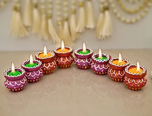 Collectible India Handmade Matki Candles Diwali Gift Set - Diwali Candles Set - Decoration Items for Home Decor - Wax Clay Candles for Diwali Christmas Xmas Decorations Items for Home (Set of 8)