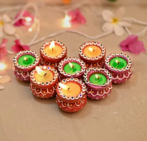 Collectible India Handmade Matki Candles Diwali Gift Set - Diwali Candles Set - Decoration Items for Home Decor - Wax Clay Candles for Diwali Christmas Xmas Decorations Items for Home (Set of 8)