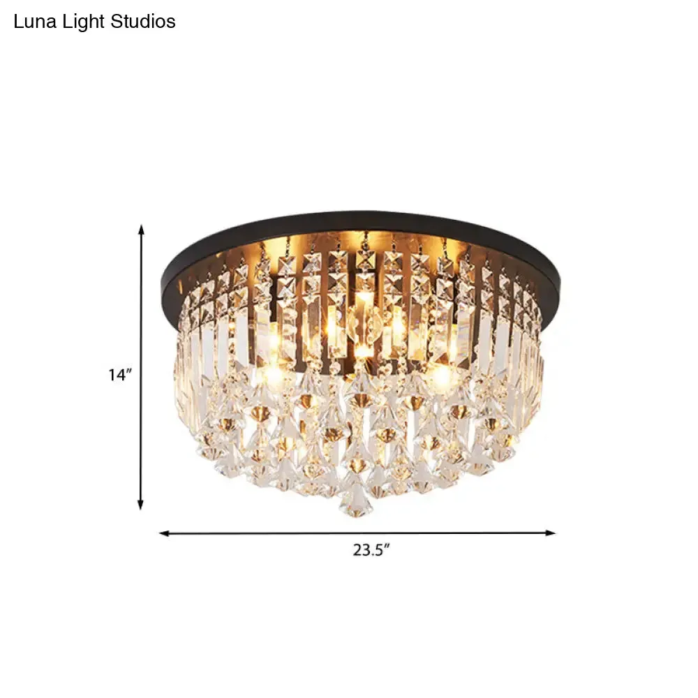 Contemporary Black Crystal Cascade Ceiling Light for Bedroom - 9-Light Flush Mounted Fixture