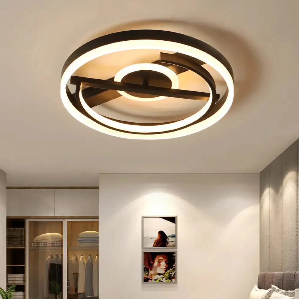 Contemporary Circle Acrylic Ceiling Mounted LED Flush Light - 16"/19.5" Wide - Black/White - Warm/White/3 Color