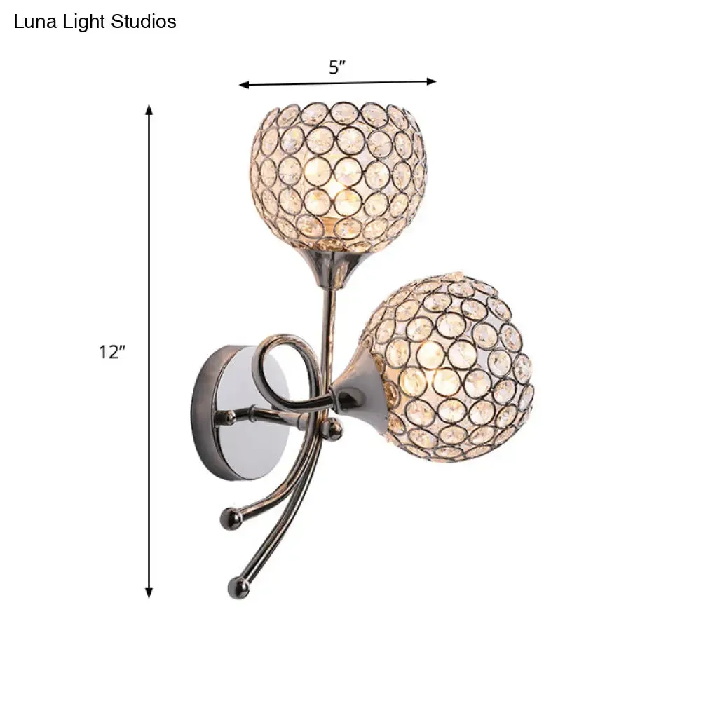 Contemporary Crystal Dome Sconce with Dual Heads - Wall Mounted Silver Light Fixture
