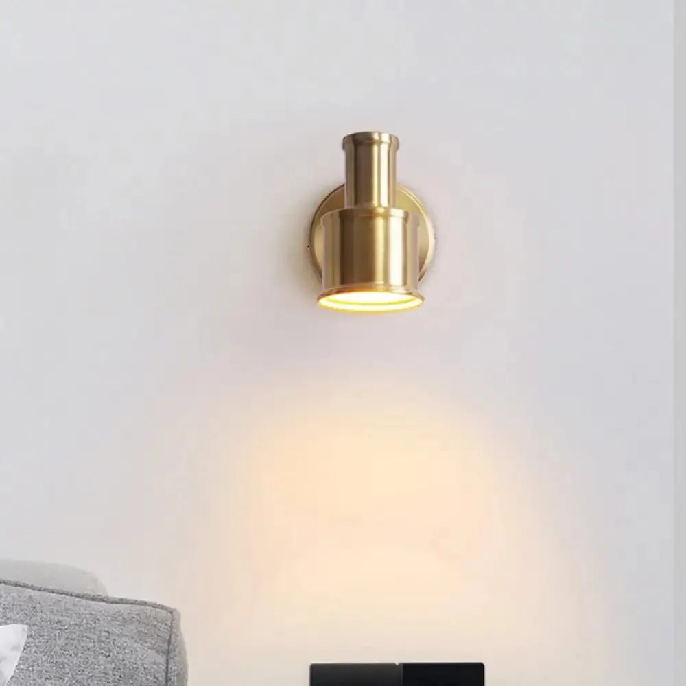 Contemporary Metal Cylinder Wall Sconce Lighting - Gold 1-Head Wall Light for Bedroom