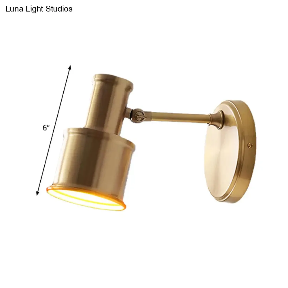 Contemporary Metal Cylinder Wall Sconce Lighting - Gold 1-Head Wall Light for Bedroom