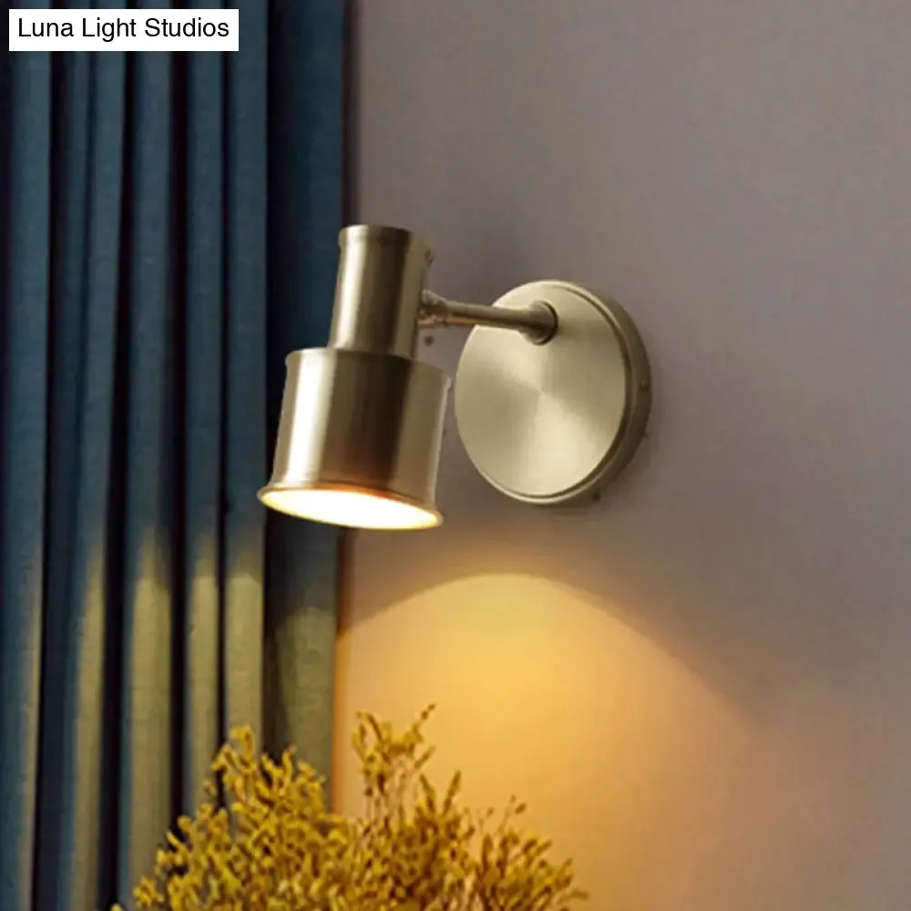 Contemporary Metal Cylinder Wall Sconce Lighting - Gold 1-Head Wall Light for Bedroom
