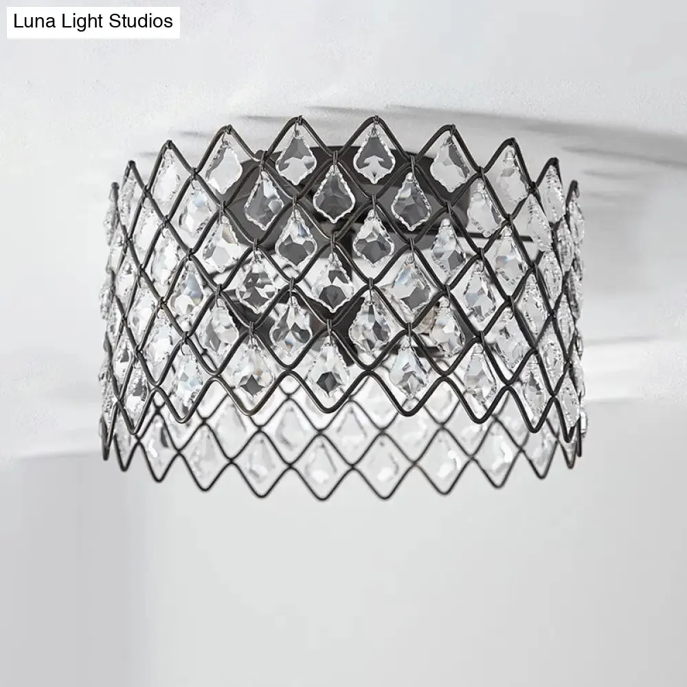 Crystal-Decorated Metal Semi Flush Light: Contemporary Indoor Ceiling Lighting in Black, 3/5 Lights, Available in 13"/19.5" Widths