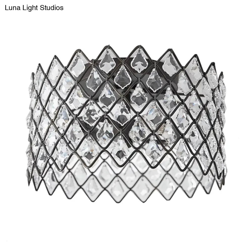 Crystal-Decorated Metal Semi Flush Light: Contemporary Indoor Ceiling Lighting in Black, 3/5 Lights, Available in 13"/19.5" Widths