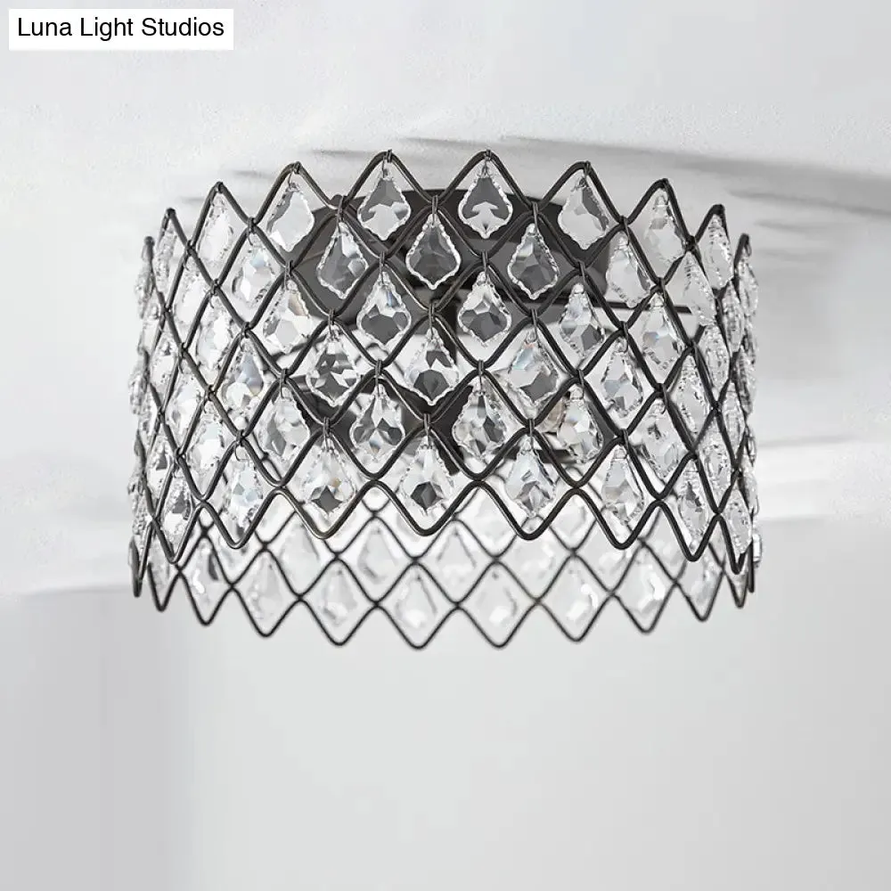 Crystal-Decorated Metal Semi Flush Light: Contemporary Indoor Ceiling Lighting in Black, 3/5 Lights, Available in 13"/19.5" Widths
