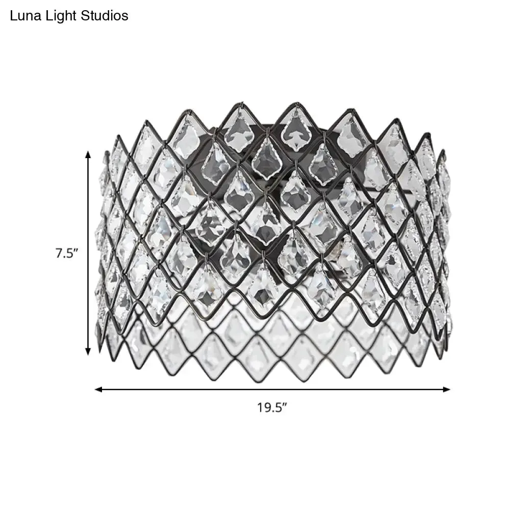 Crystal-Decorated Metal Semi Flush Light: Contemporary Indoor Ceiling Lighting in Black, 3/5 Lights, Available in 13"/19.5" Widths