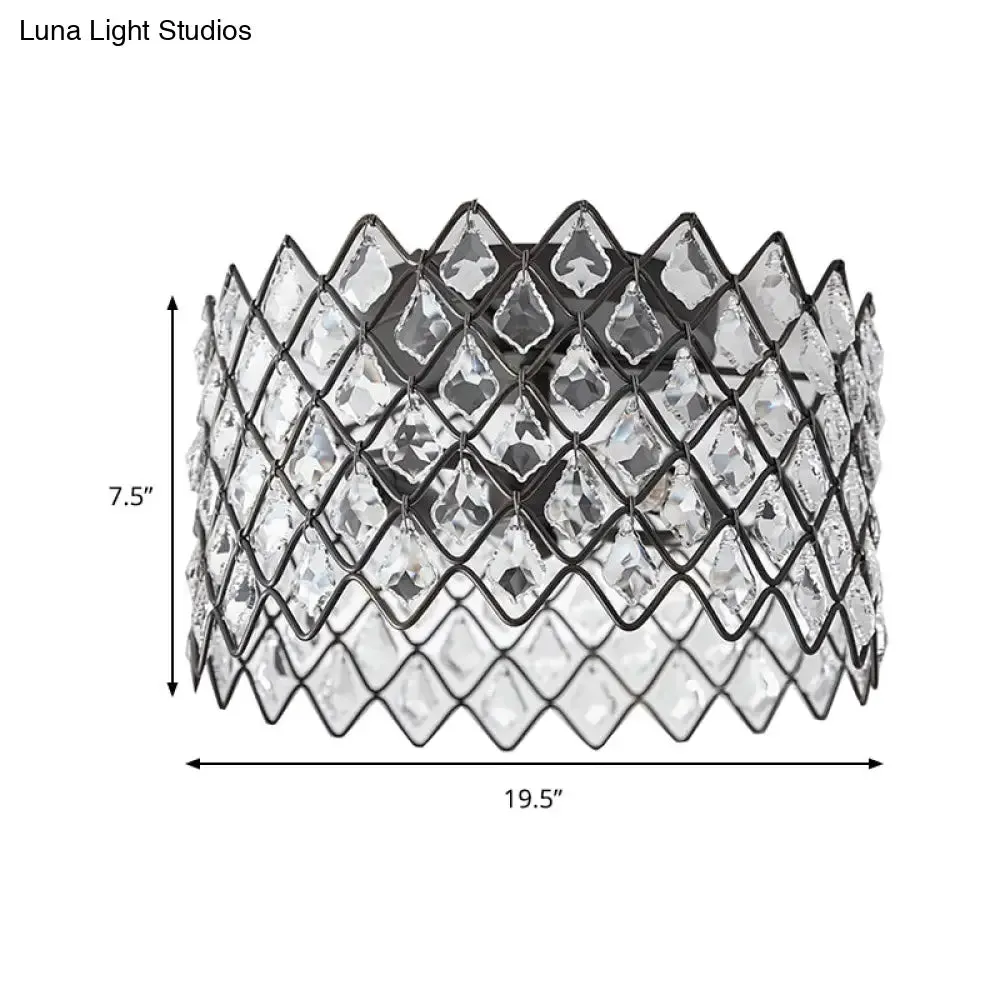 Crystal-Decorated Metal Semi Flush Light: Contemporary Indoor Ceiling Lighting in Black, 3/5 Lights, Available in 13"/19.5" Widths