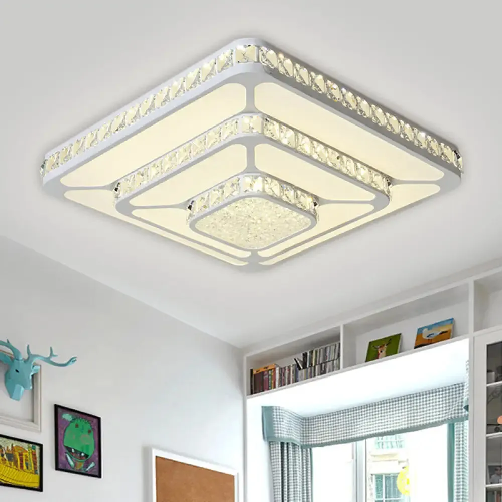 Crystal LED Close to Ceiling Light Flush Mount Fixture - Warm/White Light Option
