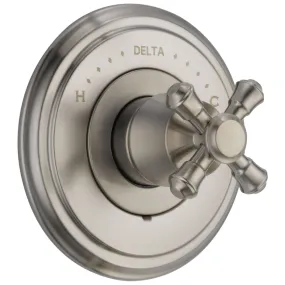 Delta Cassidy Collection Stainless Steel Finish Monitor 14 Shower Faucet Control COMPLETE ITEM with Single Cross Handle and Rough-in Valve with Stops D1589V