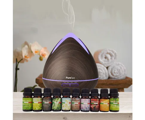 Diffuser Set With 10 Pack Diffuser Oils Humidifier Aromatherapy - Dark Wood