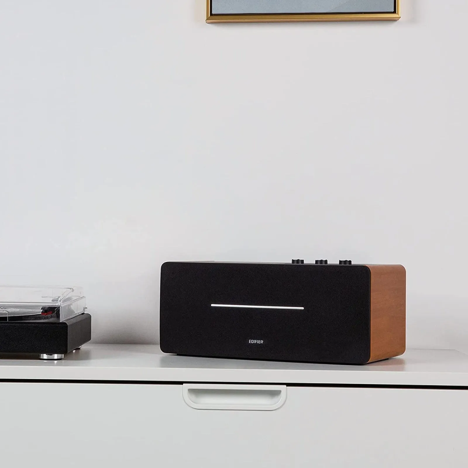 Edifier D12 Bookshelf Speaker Integrated Desktop Stereo Bluetooth Wireless Computer Speaker with Subwoofer Line Out (Wood)