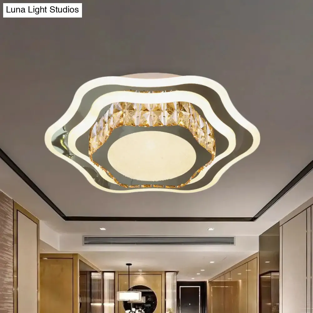 Faceted Glass & Stainless Steel LED Close-to-Ceiling Fixture