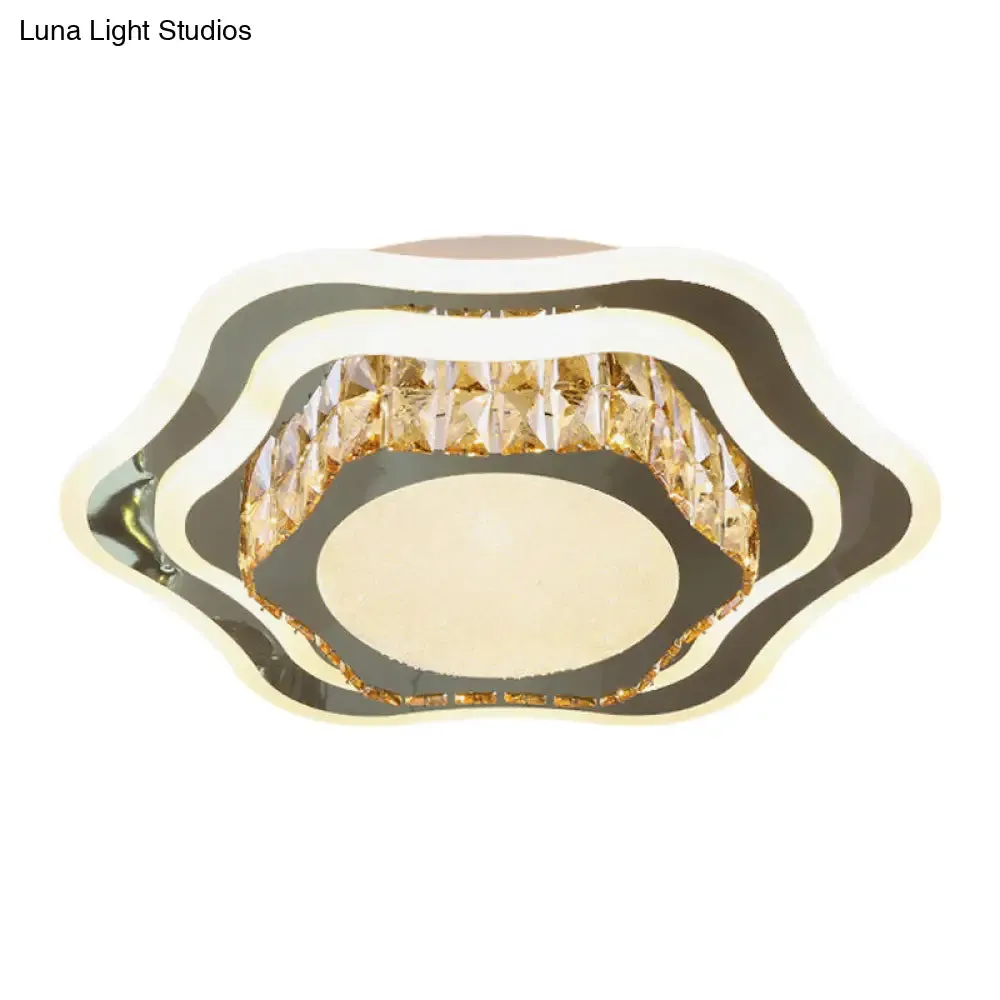 Faceted Glass & Stainless Steel LED Close-to-Ceiling Fixture