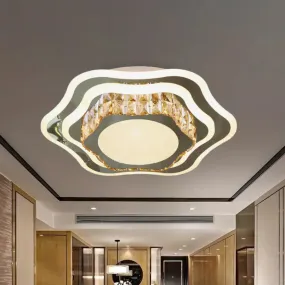Faceted Glass & Stainless Steel LED Close-to-Ceiling Fixture