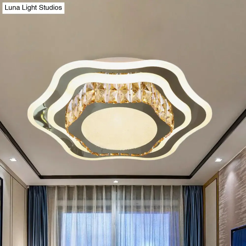 Faceted Glass & Stainless Steel LED Close-to-Ceiling Fixture