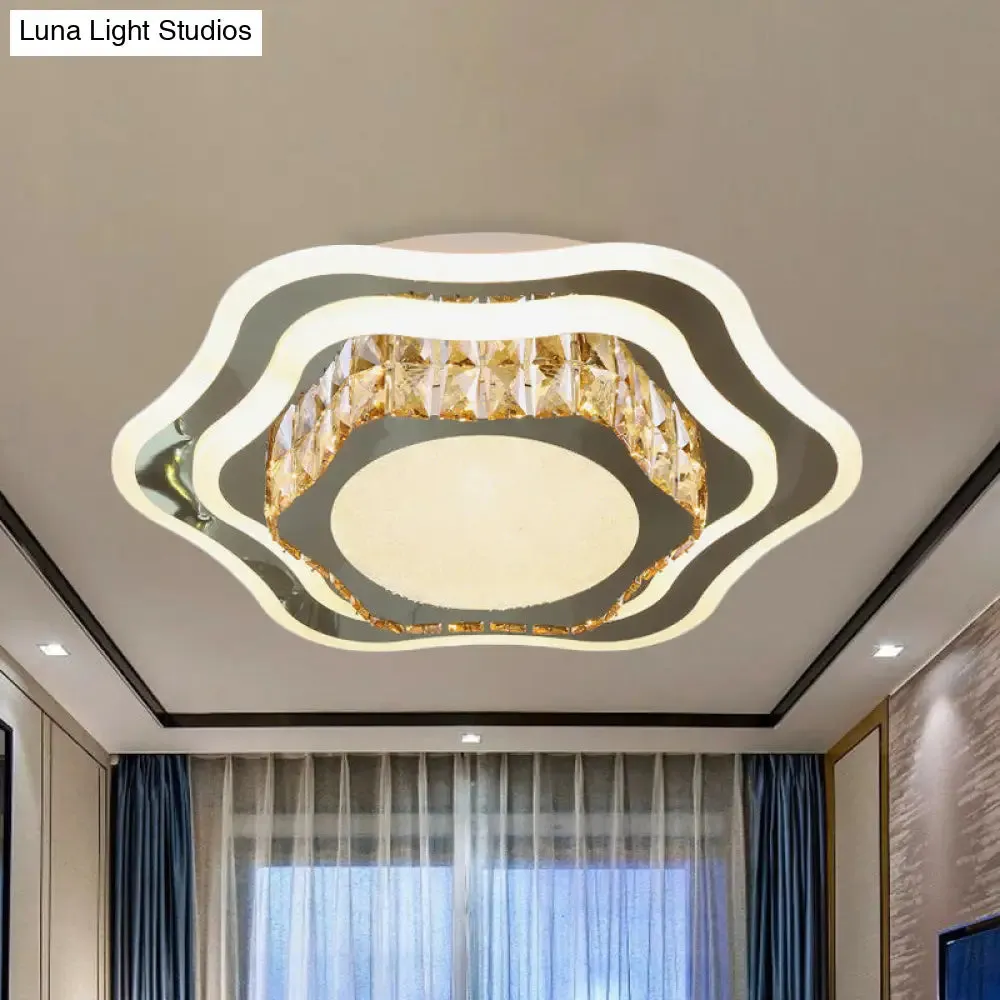 Faceted Glass & Stainless Steel LED Close-to-Ceiling Fixture