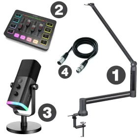 FIFINE Elite Black Package (AM8 Mixer Elite360 Stand XLR Cable)