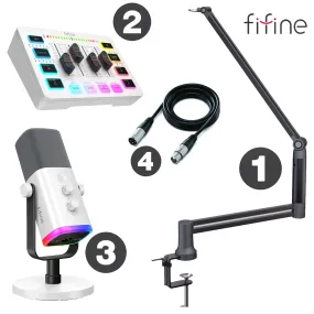 FIFINE Elite White Package (AM8 Mixer Elite360 Stand XLR Cable)