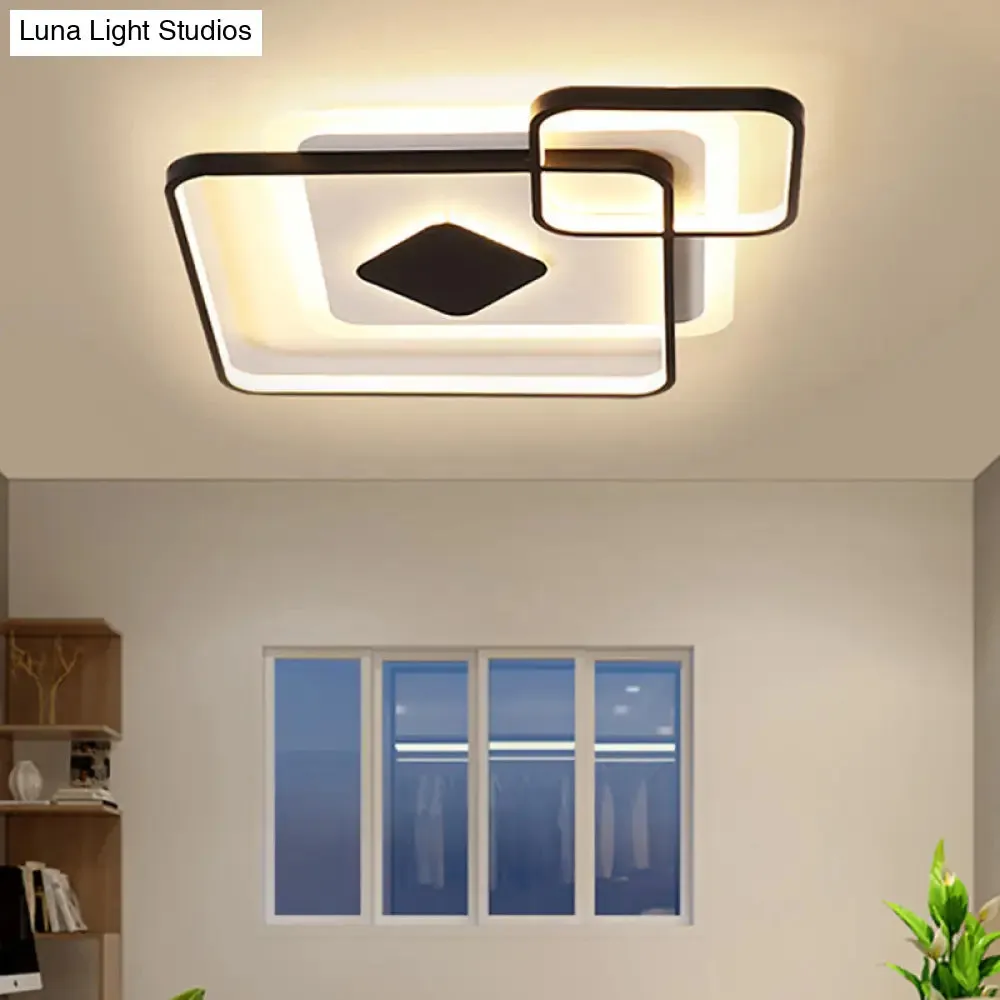 Geometric Metal LED Ceiling Light - Black Flush Mount in White/Warm Light, 16.5"/19.5"/23.5" Wide
