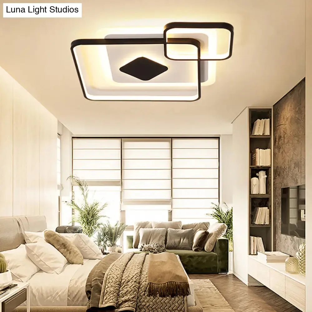 Geometric Metal LED Ceiling Light - Black Flush Mount in White/Warm Light, 16.5"/19.5"/23.5" Wide