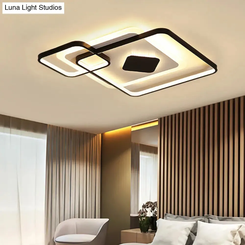 Geometric Metal LED Ceiling Light - Black Flush Mount in White/Warm Light, 16.5"/19.5"/23.5" Wide