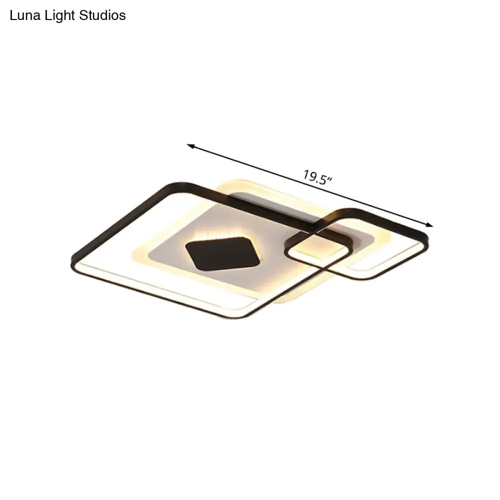 Geometric Metal LED Ceiling Light - Black Flush Mount in White/Warm Light, 16.5"/19.5"/23.5" Wide
