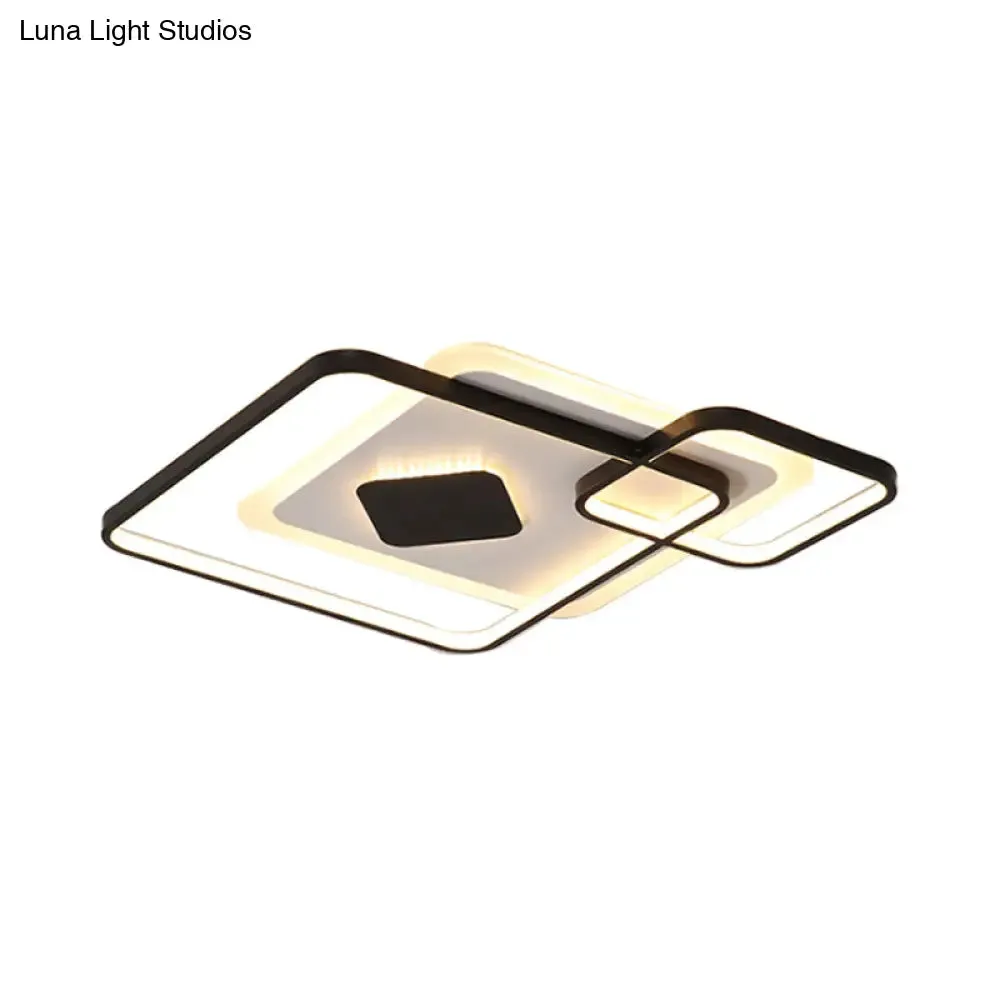 Geometric Metal LED Ceiling Light - Black Flush Mount in White/Warm Light, 16.5"/19.5"/23.5" Wide