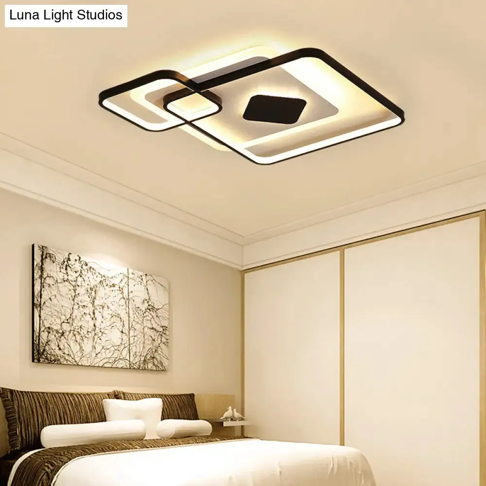 Geometric Metal LED Ceiling Light - Black Flush Mount in White/Warm Light, 16.5"/19.5"/23.5" Wide
