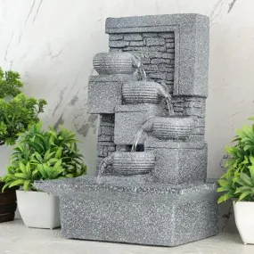 Global Grabbers Polyresin Table Top Indoor Outdoor Water Fall Fountain with LED Lights Home Decor Decoration Gift Gifting Items (Big, STN_GRY-SF27)
