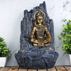 Global Grabbers Polyresin Table Top Indoor Outdoor Water Fall Fountain with LED Lights Home Decor Decoration Gift Gifting Items-GOL_BLK-SF72-(000)