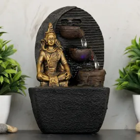 Global Grabbers Polyresin Table Top Indoor Outdoor Water Fall Fountain with LED Lights Home Decor Decoration Gift Gifting Items-GOL_BRO-SF17-(000)