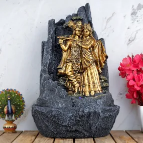 Global Grabbers Polyresin Table Top Indoor Outdoor Water Fall Fountain with LED Lights Home Decor Decoration Gift Gifting Items-GOL_GRY-SF67-(000)