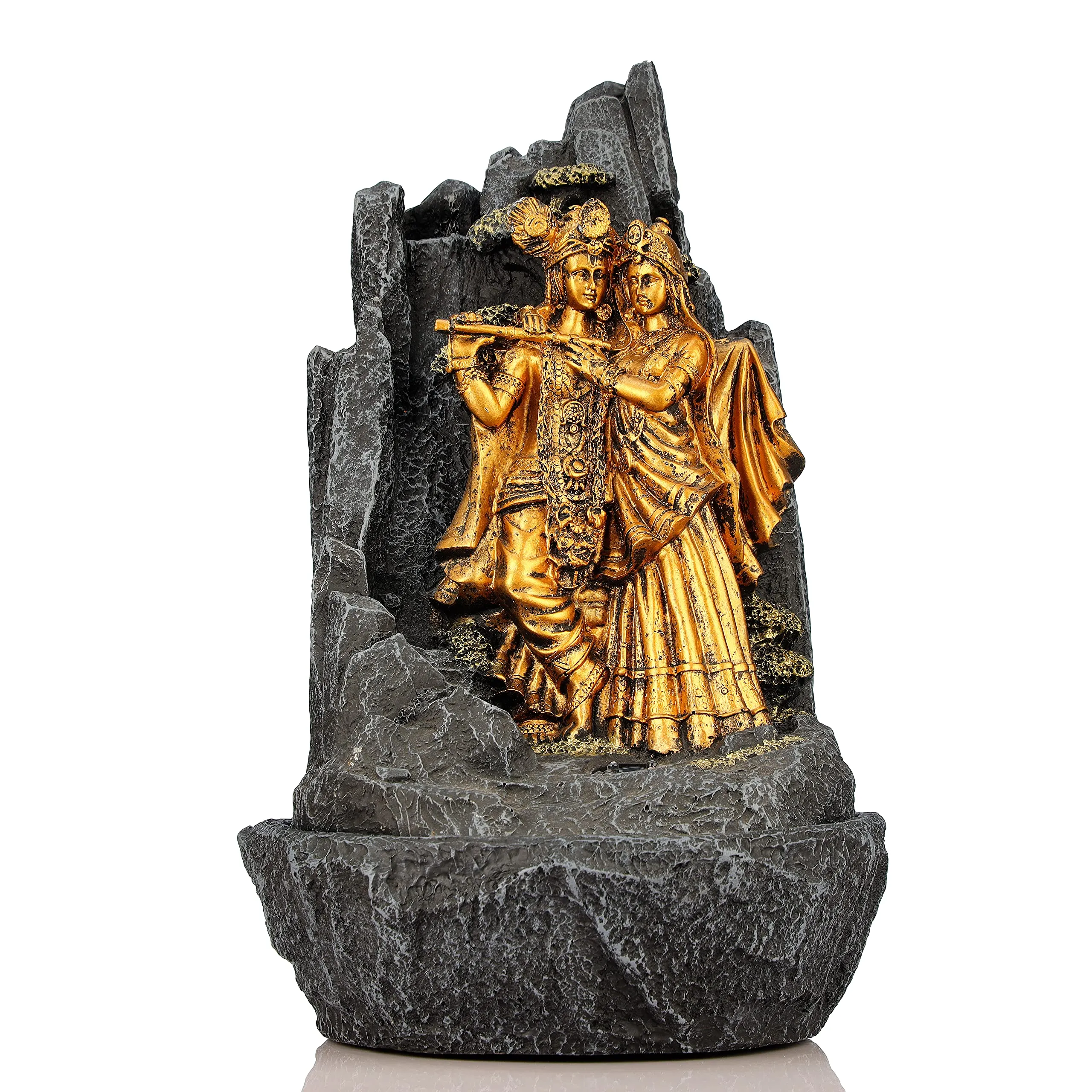 Global Grabbers Polyresin Table Top Indoor Outdoor Water Fall Fountain with LED Lights Home Decor Decoration Gift Gifting Items-GOL_GRY-SF67-(000)