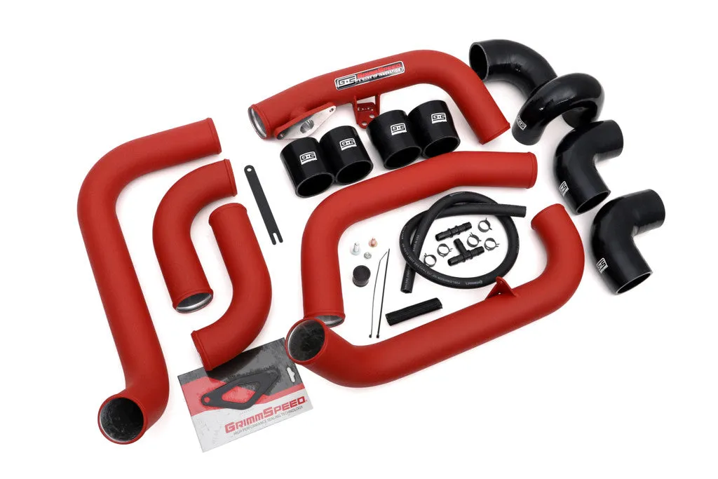 Grimmspeed Front Mount Intercooler Kit BLACK Coated [Inc. Red Piping] - Subaru 08-14 STI - 090253