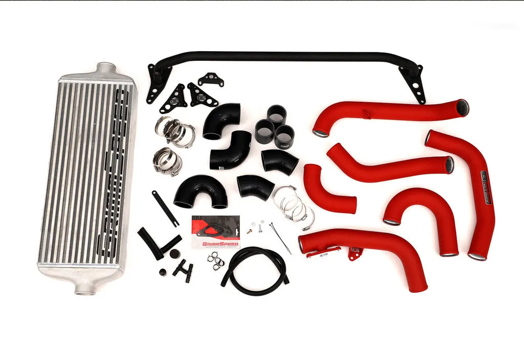 Grimmspeed Front Mount Intercooler Kit BLACK Coated [Inc. Red Piping] - Subaru 15-21 STI - 090258